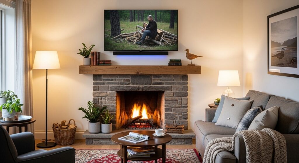 Compact L-shaped sectional tucked into corner of small apartment living room
