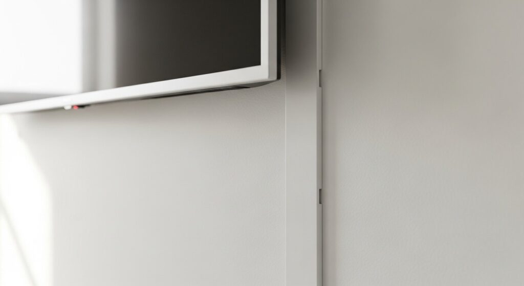 TV placement in small room with neat cable raceway painted to match wall for a clean polished look