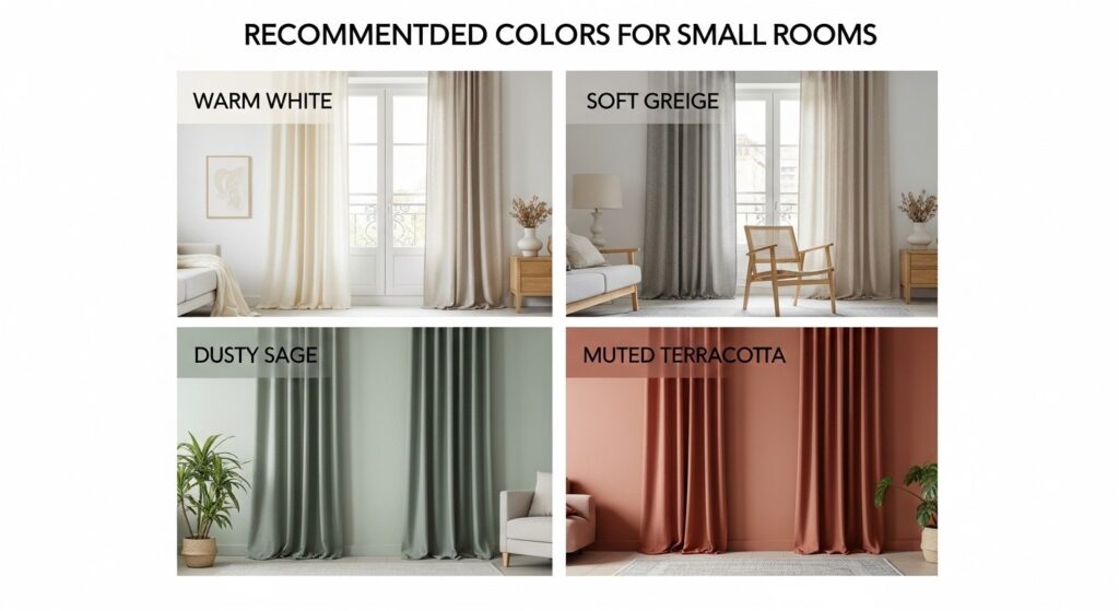 Tonal curtain color matching wall color in small living room for seamless spacious look