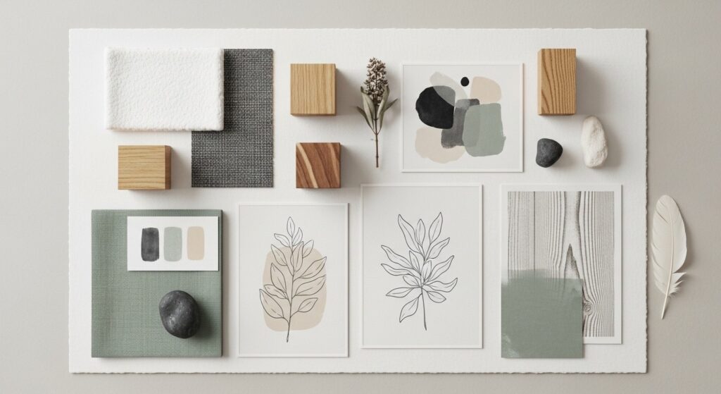 color coordination for modern living room wall decor with warm neutrals and terracotta accent wall