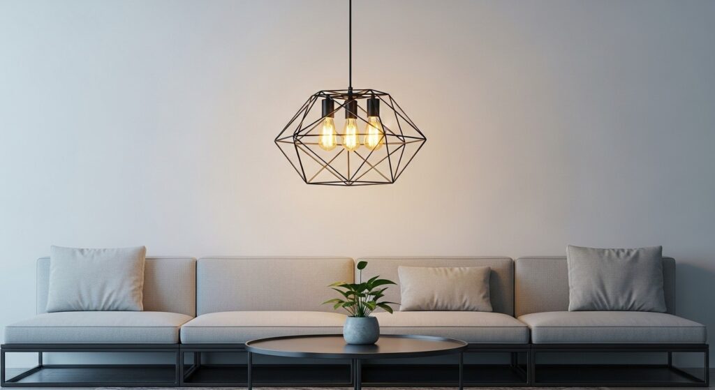 overhead contemporary light fixtures with matte black pendant and dimmer switch in modern living room
