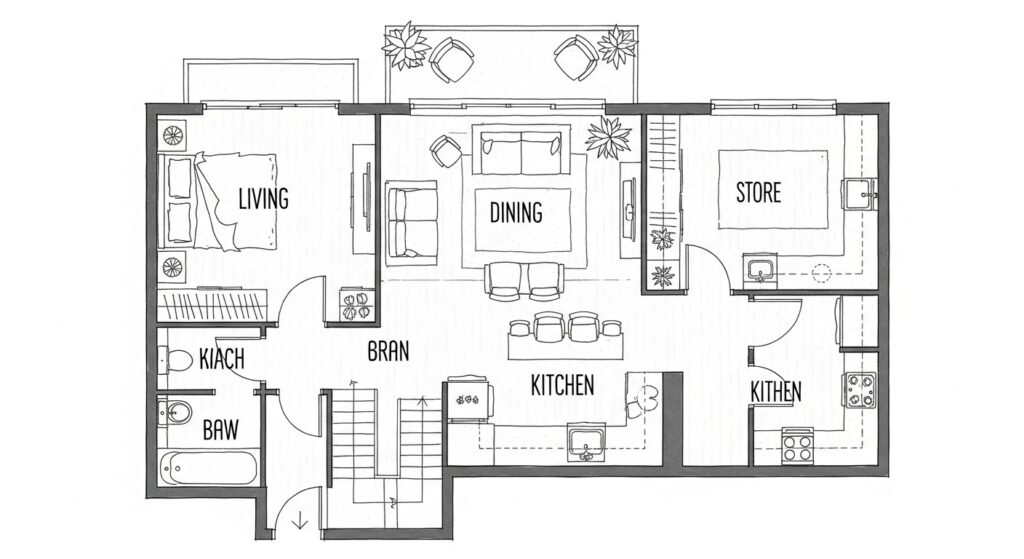 defining zones without walls in open concept living room using plants rugs and lighting anchors
