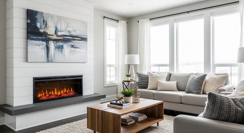 seasonal fireplace living room ideas with autumn dried botanicals terracotta tones and pillar candles on mantel