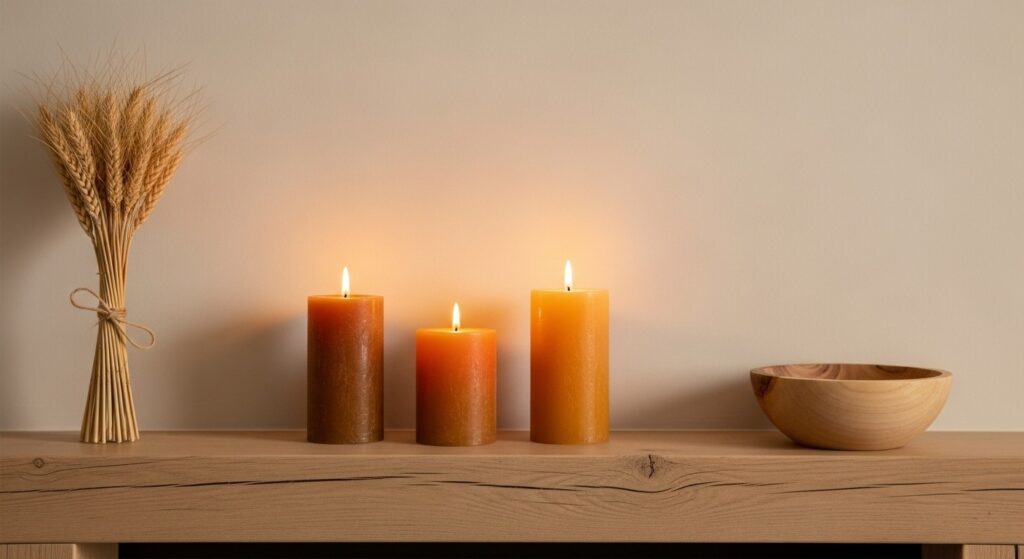 fall living room focal point with styled fireplace mantel and dried botanical accents