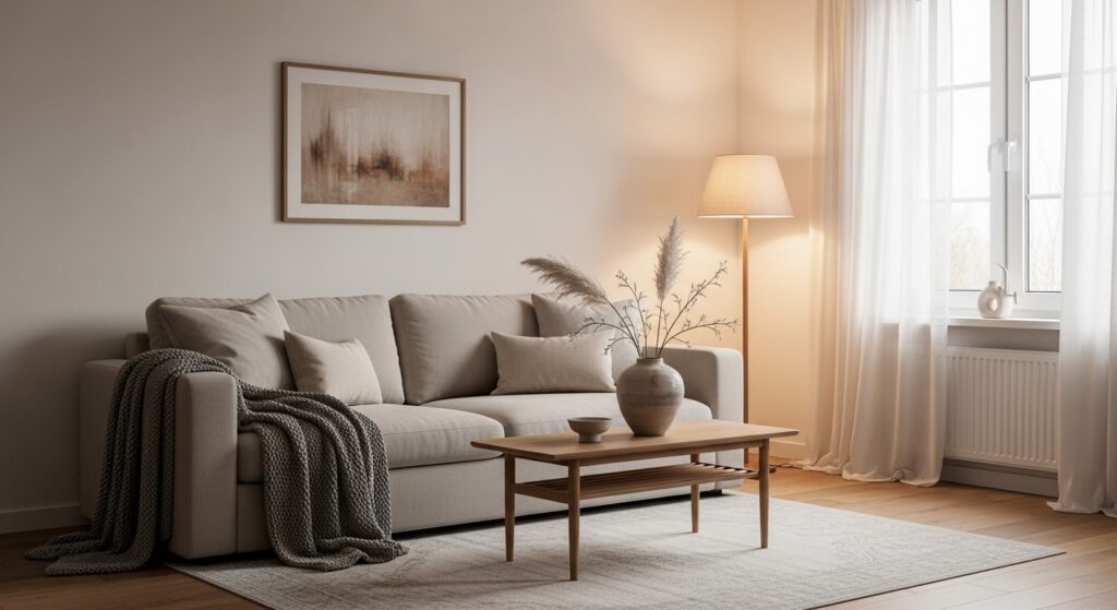 post-holiday winter living room refresh with everyday warm tones plants and edited seasonal decor