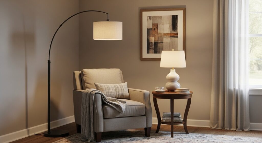 table lamp versus floor lamp comparison for living room light layers in small apartment spaces