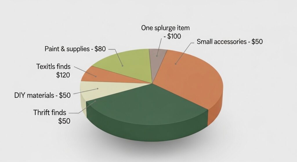 Cheap living room refresh using a deep terracotta accent wall painted behind a neutral linen sofa
