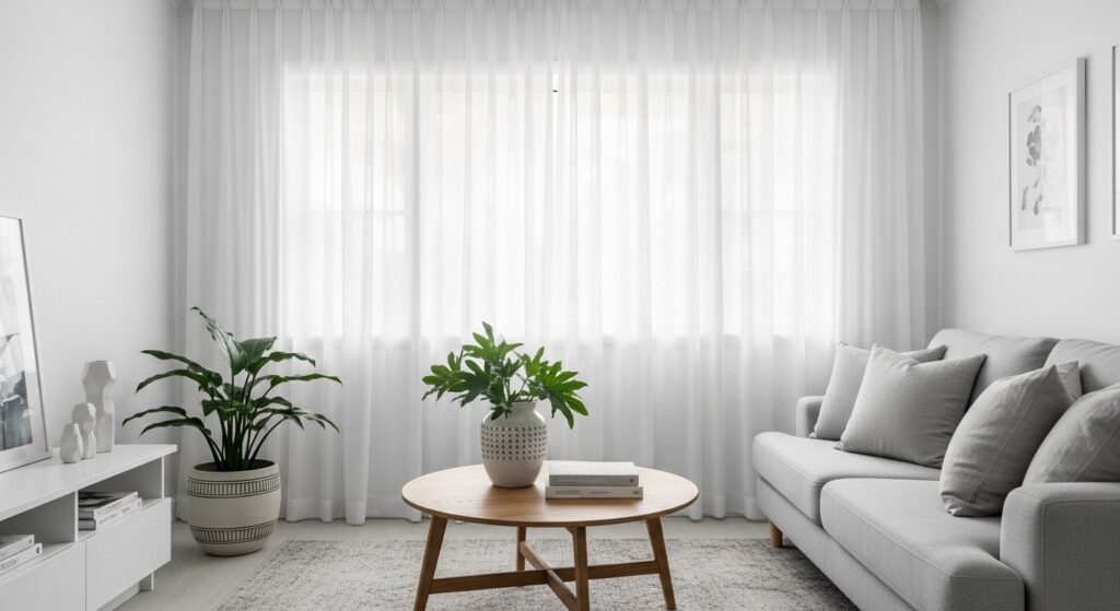 sheer curtains maximizing natural light in a small living room