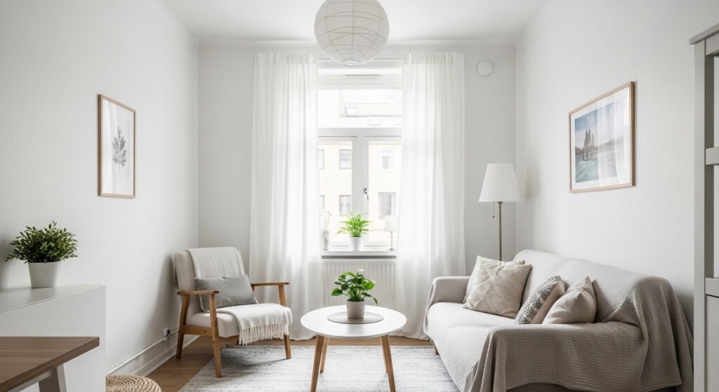 layered lighting in a small living room creating depth and warmth
