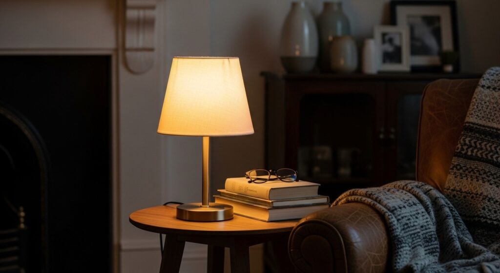 plug in wall sconces flanking sofa to save floor space in a small living room