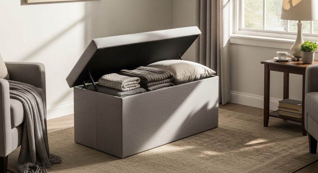 decluttered small apartment living room with only essential furniture and decor