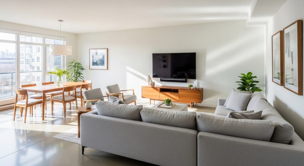 open concept living room ideas with defined zones flowing from kitchen into sitting area