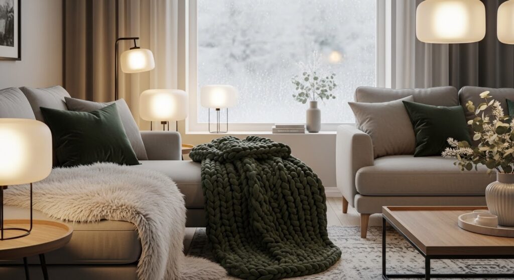 warm color living room with rich terracotta tones and inviting layered textures