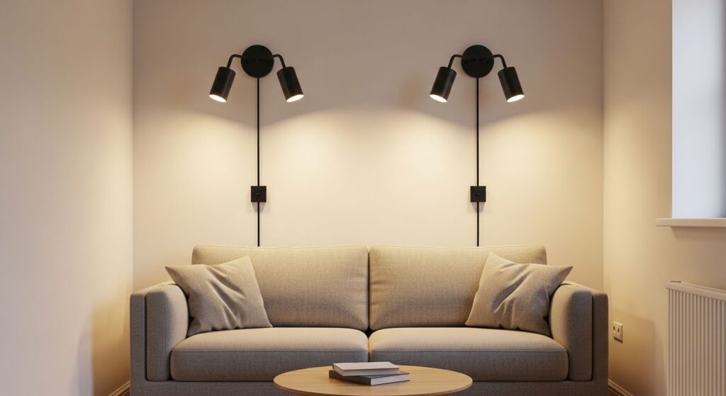 plug-in wall sconces for space saving layered lighting in a small living room