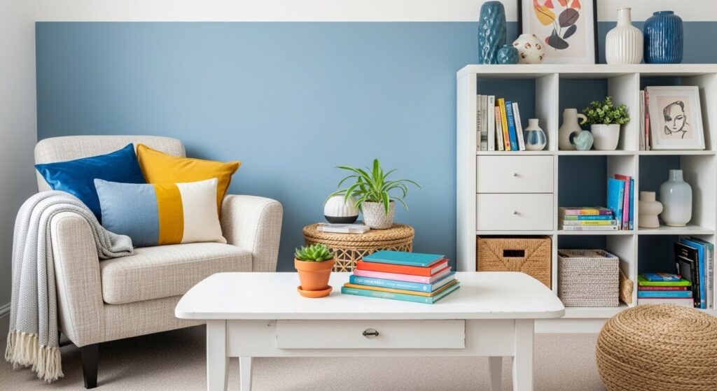 Small living room decor ideas with minimal furniture arrangement and neutral tones